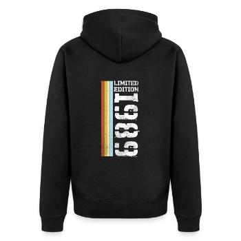 Limited Edition Retro 1989 - Unisex Premium Bio Zip Hoodie - Schwarz - Hinten - Nico (187cm)