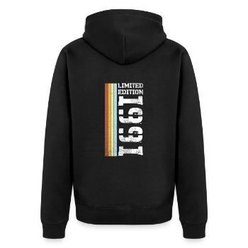 Limited Edition Retro 1991 - Unisex Premium Bio Zip Hoodie - Schwarz - Hinten - Nico (187cm)