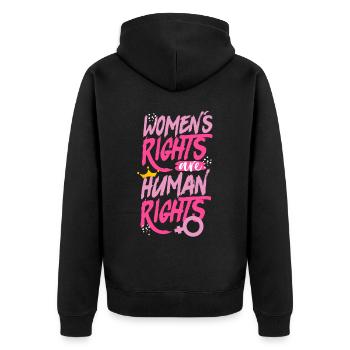 Feminist Women's Rights Are Human - Unisex Premium Bio Zip Hoodie - Schwarz - Hinten - Nico (187cm)