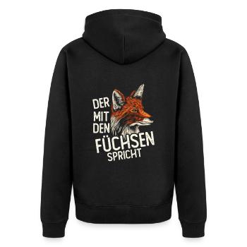 Der Mit Den Füchsen Spricht - Unisex Premium Bio Zip Hoodie - Schwarz - Hinten - Nico (187cm)