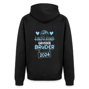Bald Großer Bruder 2024 - Unisex Premium Bio Zip Hoodie - Schwarz - Hinten - Nico (187cm)