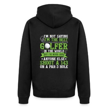 Ich bin der beste Golfer - Unisex Premium Bio Zip Hoodie - Schwarz - Hinten - Nico (187cm)