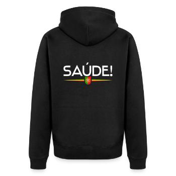 Saúde - Portugal - Unisex Premium Bio Zip Hoodie - Schwarz - Hinten - Nico (187cm)