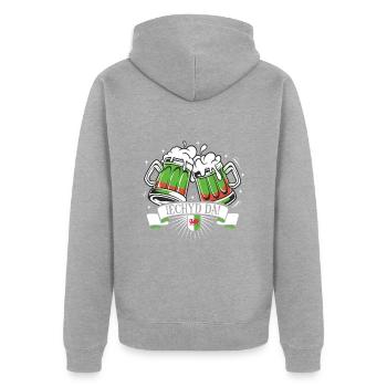 Iechyd da - Wales Trinkspruch - Unisex Premium Bio Zip Hoodie - Grau meliert - Hinten - Nico (187cm)