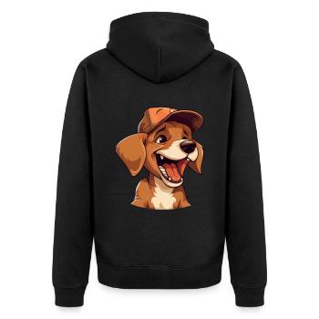 Chien de dessin animé mignon avec casquette et cœur rire effrontément! - Veste à capuche bio Premium Unisexe - noir - Dos - Nico (187cm)