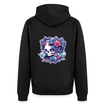 Totenkopf - Unisex Premium Bio Zip Hoodie - Schwarz - Hinten - Nico (187cm)