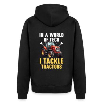 Traktormechaniker Ackerschlepper Reparatur Mechanisch - Unisex Premium Bio Zip Hoodie - Schwarz - Hinten - Nico (187cm)