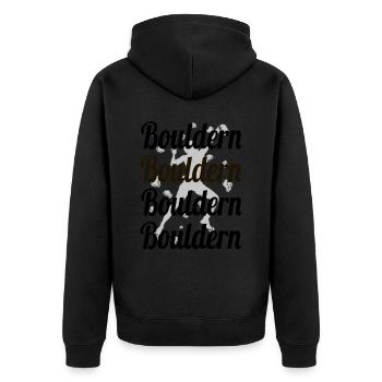 Boulder Bouldern Klettern Boulderer Bouldering - Unisex Premium Bio Zip Hoodie - Schwarz - Hinten - Nico (187cm)
