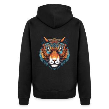 Tiger Portrait - Unisex Premium Organic Zip Hoodie - black - Back - Nico (187cm)