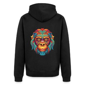 Gorilla Portrait - Unisex Premium Bio Zip Hoodie - Schwarz - Hinten - Nico (187cm)