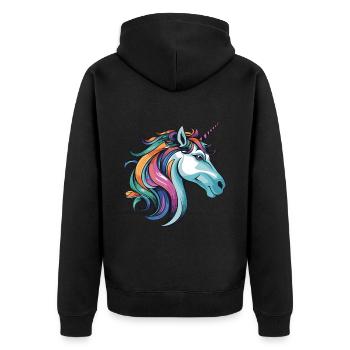 Einhorn Portrait - Unisex Premium Bio Zip Hoodie - Schwarz - Hinten - Nico (187cm)