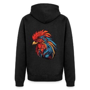 Hahn Portrait - Unisex Premium Bio Zip Hoodie - Schwarz - Hinten - Nico (187cm)