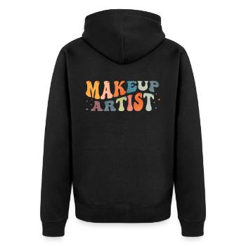 Groovy Makeup Artist MUA Kosmetologe Kosmetikerin - Unisex Premium Bio Zip Hoodie - Schwarz - Hinten - Nico (187cm)