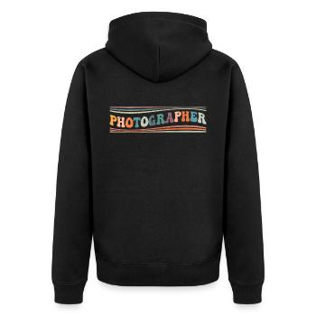 Groovy Photographer Fotografie Kamera - Unisex Premium Bio Zip Hoodie - Schwarz - Hinten - Nico (187cm)