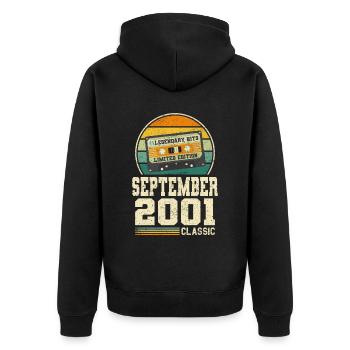 22. Geburtstag September Jahrgang 2001 Vintage - Unisex Premium Bio Zip Hoodie - Schwarz - Hinten - Nico (187cm)