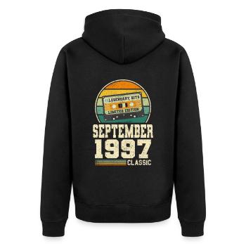 26. Geburtstag September Jahrgang 1997 Vintage - Unisex Premium Bio Zip Hoodie - Schwarz - Hinten - Nico (187cm)