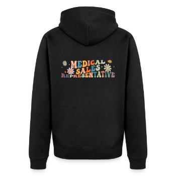 Groovy Medical Sales Representative - Unisex Premium Organic Zip Hoodie - black - Back - Nico (187cm)