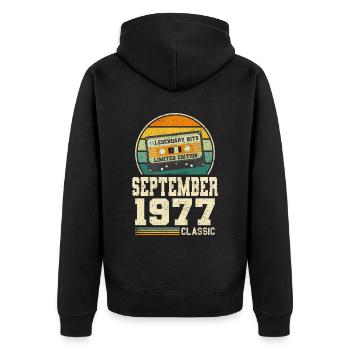46ème anniversaire Septembre Millésime 1977 Millésime - Veste à capuche bio Premium Unisexe - noir - Dos - Nico (187cm)
