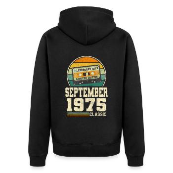 48ème anniversaire Septembre Millésime 1975 Millésime - Veste à capuche bio Premium Unisexe - noir - Dos - Nico (187cm)