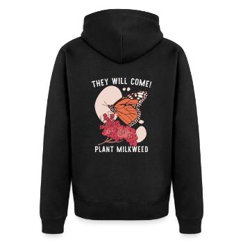 Planter l’asclépiade monarque papillon - Veste à capuche bio Premium Unisexe - noir - Dos - Nico (187cm)
