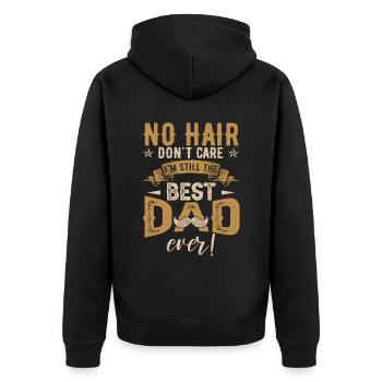 Kein Haar, ist mir egal, Papa Witz - Unisex Premium Bio Zip Hoodie - Schwarz - Hinten - Nico (187cm)