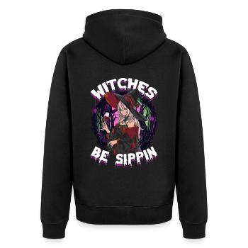 Witches be Sippin' Funny Halloween Party Witch - Unisex Premium Bio Zip Hoodie - Schwarz - Hinten - Nico (187cm)