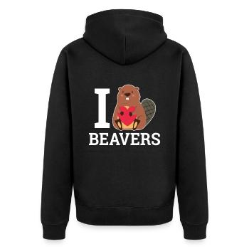 I Lover Beavers Biber Nagetier Herz - Unisex Premium Bio Zip Hoodie - Schwarz - Hinten - Nico (187cm)