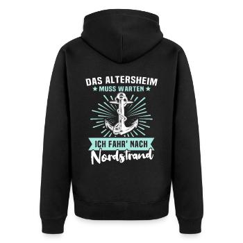 Nordstrand Sprüche - Unisex Premium Bio Zip Hoodie - Schwarz - Hinten - Nico (187cm)