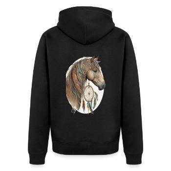Horse Tribal Watercolor Horse Dream Catcher - Unisex Premium Organic Zip Hoodie - black - Back - Nico (187cm)