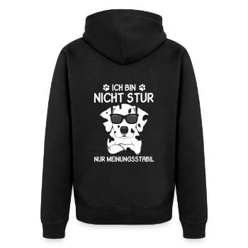 Ich bin nicht Stur nur Meinungsstabil Dalmatiner - Unisex Premium Bio Zip Hoodie - Schwarz - Hinten - Nico (187cm)