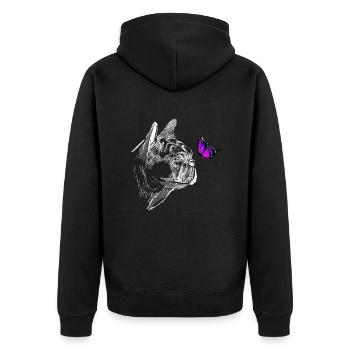 Mops mit Schmetterling - Unisex Premium Bio Zip Hoodie - Schwarz - Hinten - Nico (187cm)