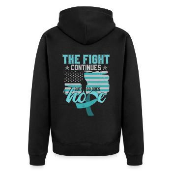 PTBS-Kämpfer - Unisex Premium Bio Zip Hoodie - Schwarz - Hinten - Nico (187cm)