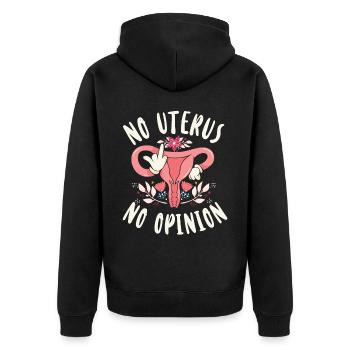 Feminist No Uterus No Opinion - Unisex Premium Bio Zip Hoodie - Schwarz - Hinten - Nico (187cm)