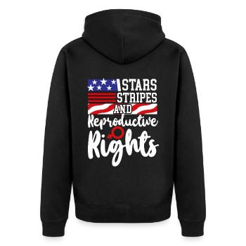 Feminist Stars Stripes & - Unisex Premium Bio Zip Hoodie - Schwarz - Hinten - Nico (187cm)