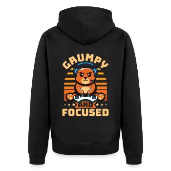 Gaming, Zocken, Videospiel, Grumpy Katze Gamer - Unisex Premium Bio Zip Hoodie - Schwarz - Hinten - Nico (187cm)