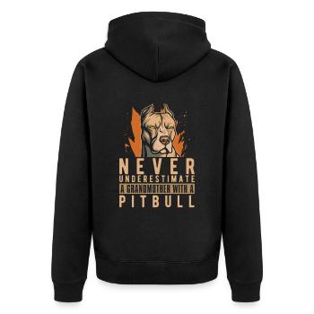 Pitbull Grandma Pitbull Ban - Unisex Premium Organic Zip Hoodie - black - Back - Nico (187cm)