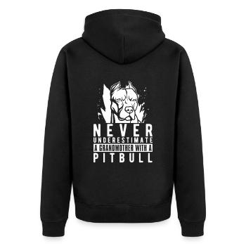 Pitbull Grandma Pitbull Ban - Unisex Premium Organic Zip Hoodie - black - Back - Nico (187cm)