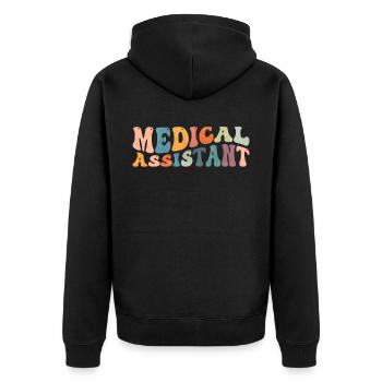 Groovy Medizinischer Assistent MA Krankenschwester - Unisex Premium Bio Zip Hoodie - Schwarz - Hinten - Nico (187cm)