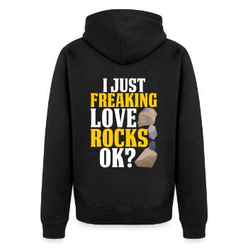 Lustige Gesteinsjagd Mineral Geologe - Unisex Premium Bio Zip Hoodie - Schwarz - Hinten - Nico (187cm)