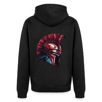 Spartaner Helm Krieger Sparta - Unisex Premium Bio Zip Hoodie - Schwarz - Hinten - Nico (187cm)