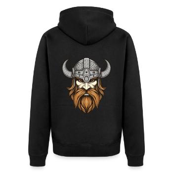 Wikinger Krieger Valhalla Kopf - Unisex Premium Bio Zip Hoodie - Schwarz - Hinten - Nico (187cm)