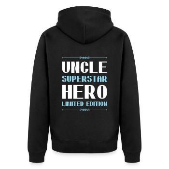 Onkel Limited Edition Spruch - Unisex Premium Bio Zip Hoodie - Schwarz - Hinten - Nico (187cm)