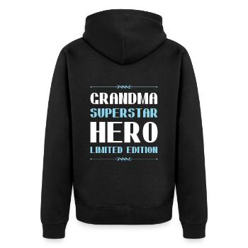 Oma Limited Edition Spruch - Unisex Premium Bio Zip Hoodie - Schwarz - Hinten - Nico (187cm)