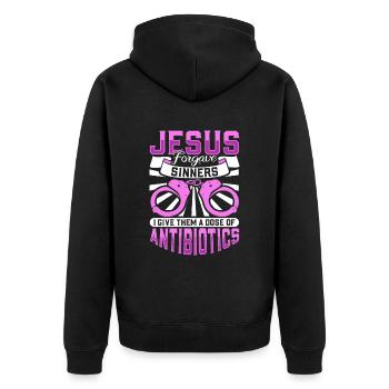 Jesus forgives sinners - nurses in the penitentiary system - Unisex Premium Organic Zip Hoodie - black - Back - Nico (187cm)