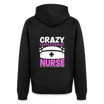 Crazy caregiver in prison - Unisex Premium Organic Zip Hoodie - black - Back - Nico (187cm)