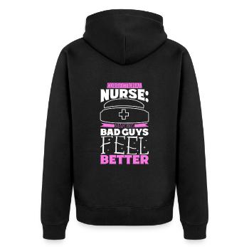 Pflege für böse Jungs - Pflegekraft im Vollzug - Unisex Premium Bio Zip Hoodie - Schwarz - Hinten - Nico (187cm)