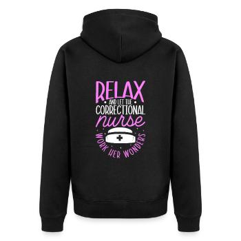 Caregiver in prison - Unisex Premium Organic Zip Hoodie - black - Back - Nico (187cm)