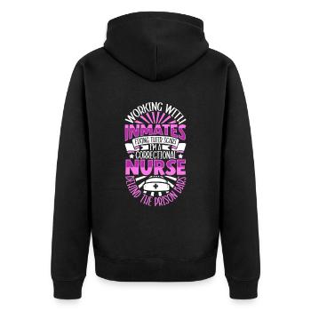Pfleger hinter Gittern - Pflegekraft im Vollzug - Unisex Premium Bio Zip Hoodie - Schwarz - Hinten - Nico (187cm)