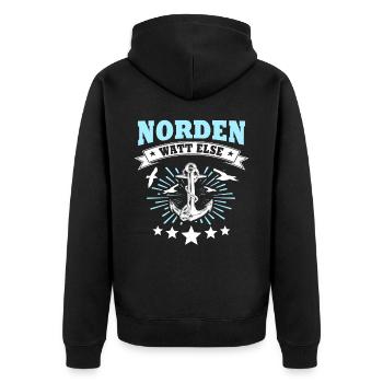 Norden - Unisex Premium Bio Zip Hoodie - Schwarz - Hinten - Nico (187cm)