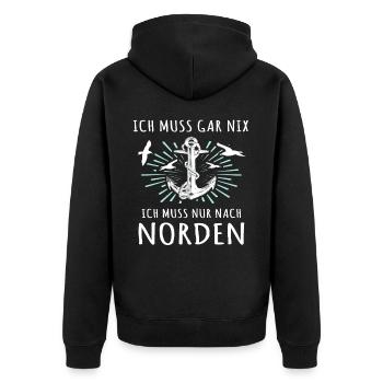 Norden Spruch - Unisex Premium Bio Zip Hoodie - Schwarz - Hinten - Nico (187cm)